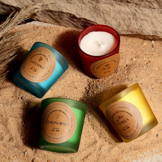 Organic Aroma Candles Pure Soy Wax. Each,Scented Aromatic Fragrance of Vanilla,Lemongrass,Lavender & Rose