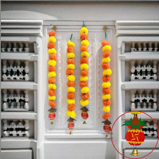 Akaar Decor's Diwali Decoration Items : Marigold Garland Set with Kalash