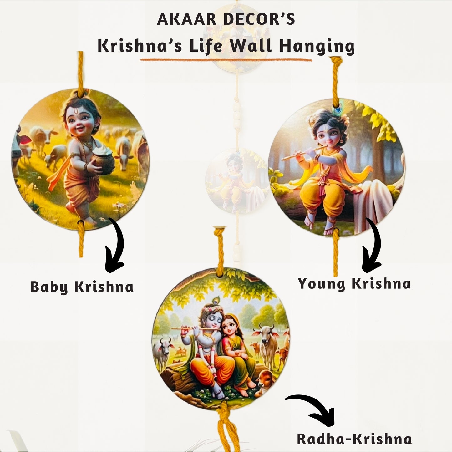 Akaar Decor's Symbolism & Quotational Wall Hanging for Home Decor- Krishna Yellow