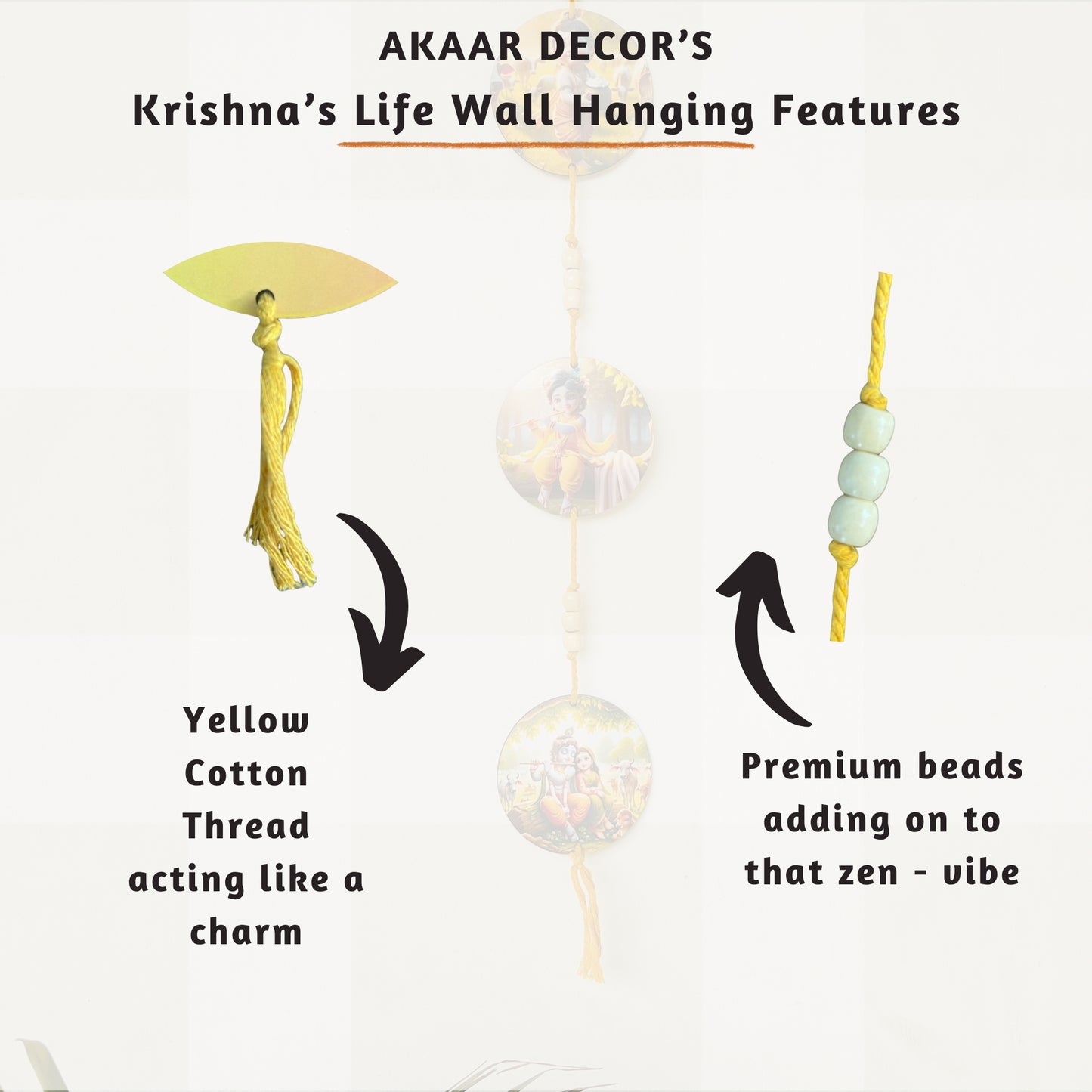 Akaar Decor's Symbolism & Quotational Wall Hanging for Home Decor- Krishna Yellow