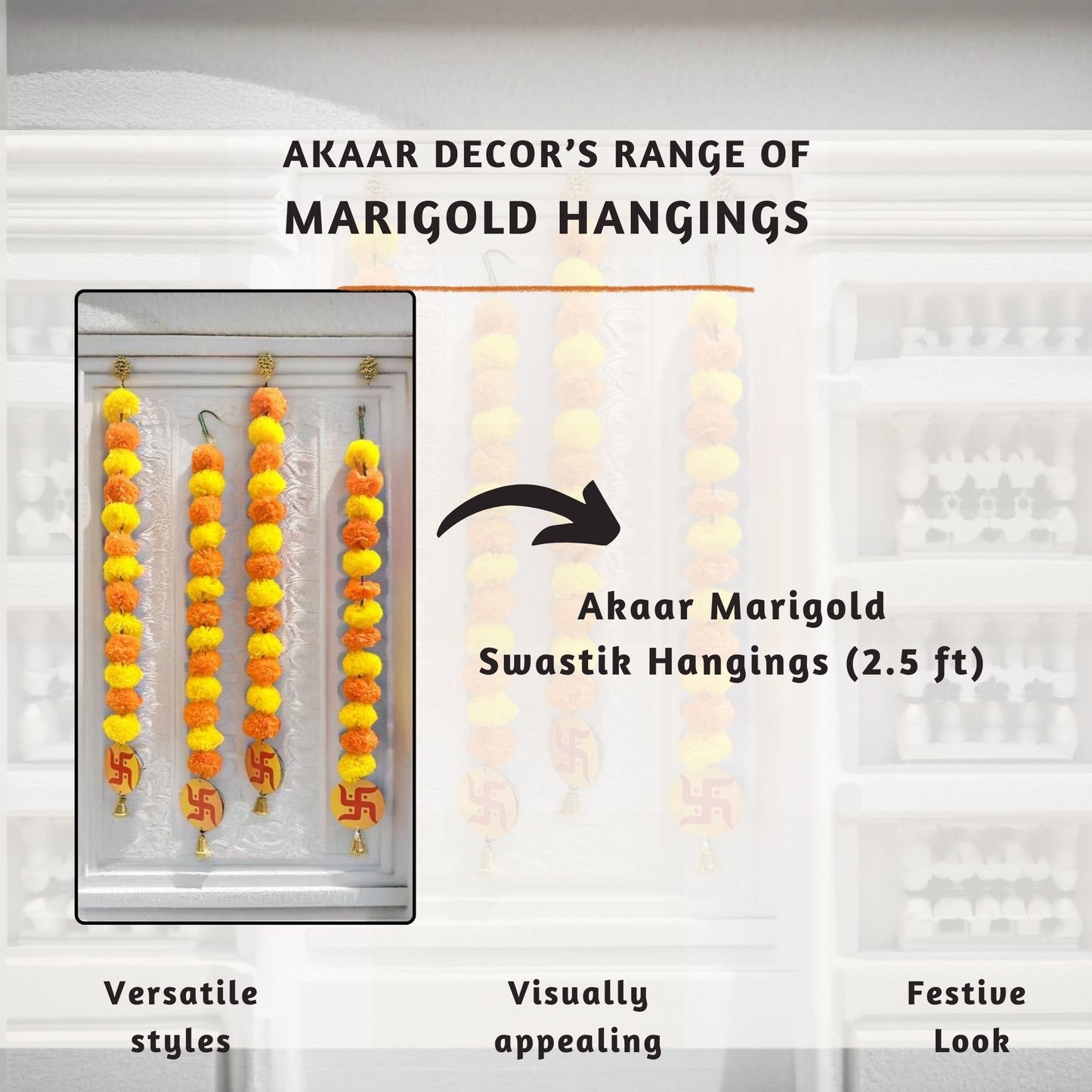Akaar Decor's Diwali Decoration Items : Marigold Garland Set with Swastik