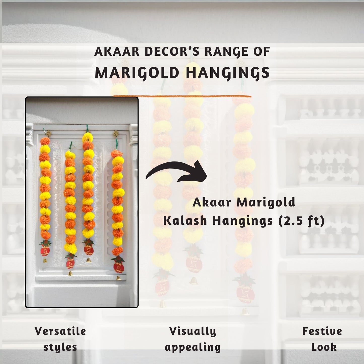 Akaar Decor's Diwali Decoration Items : Marigold Garland Set with Kalash