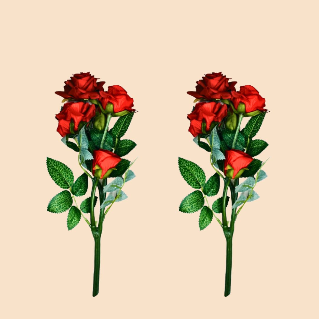 Akaar Décor Artificial Rose Flower Bunch for Home, Office & Festive Décor (Pack of 2)