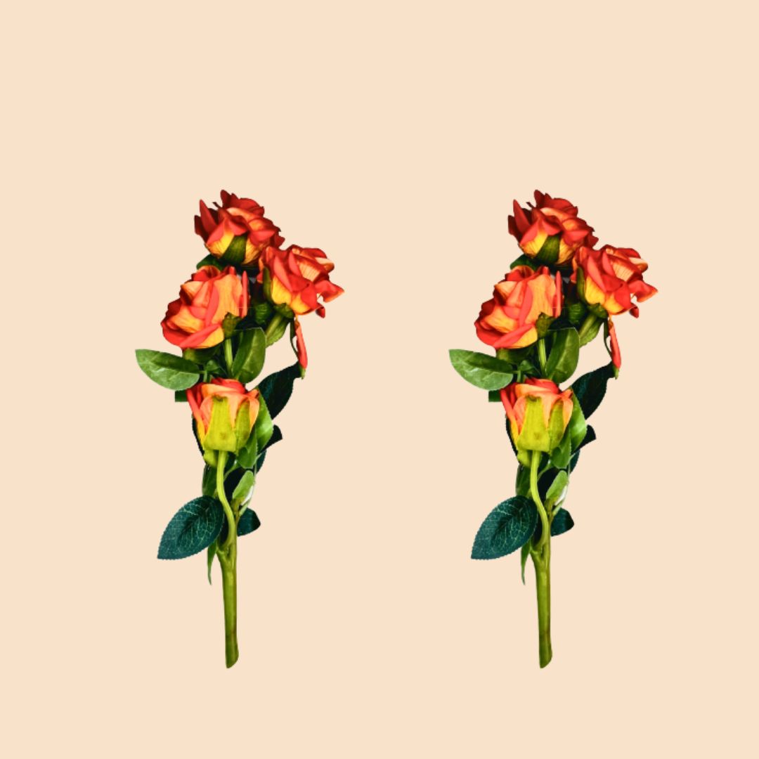 Akaar Décor Artificial Rose Flower Bunch for Home, Office & Festive Décor (Pack of 2)