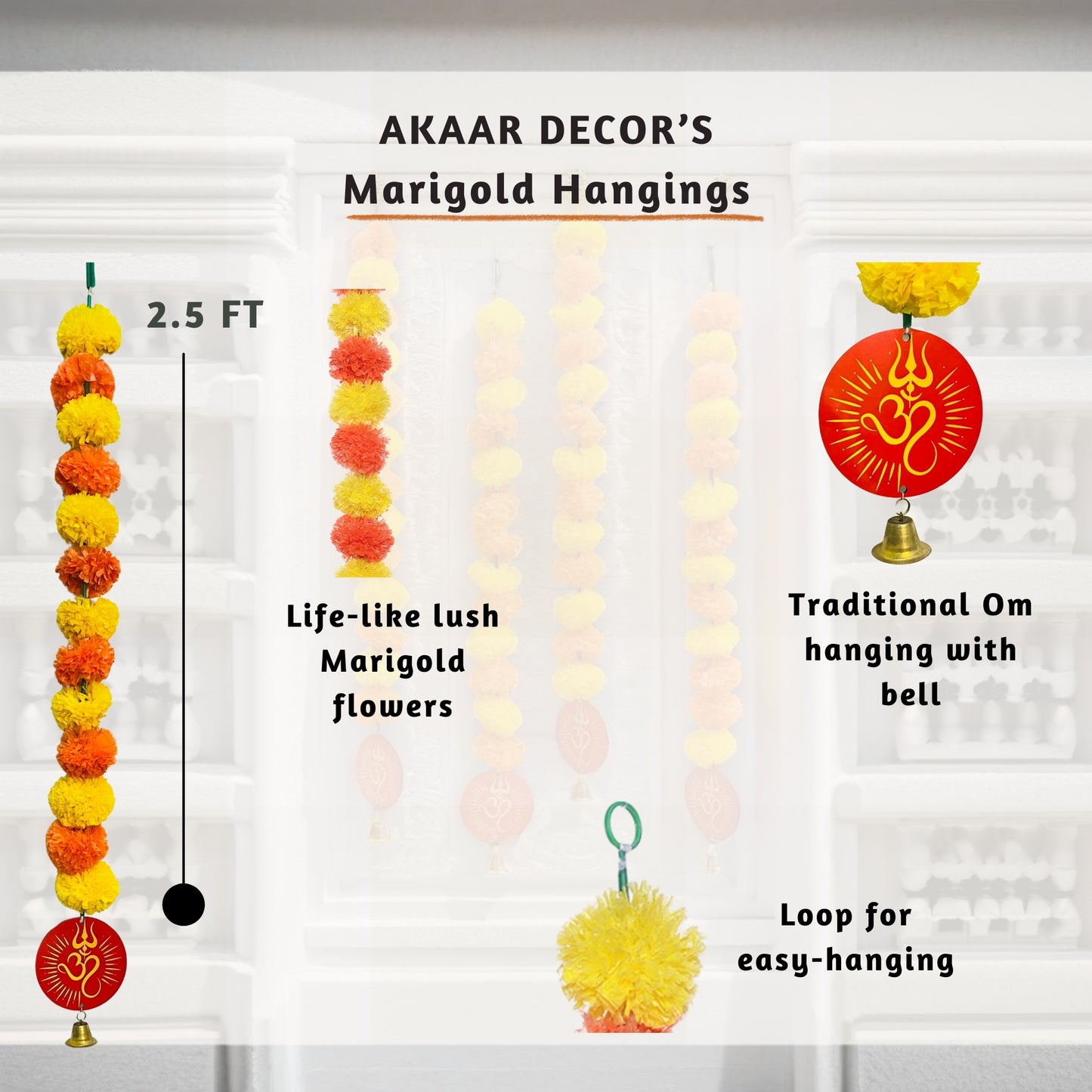 Akaar Decor's Diwali Decoration Items : Marigold Garland Set with Om