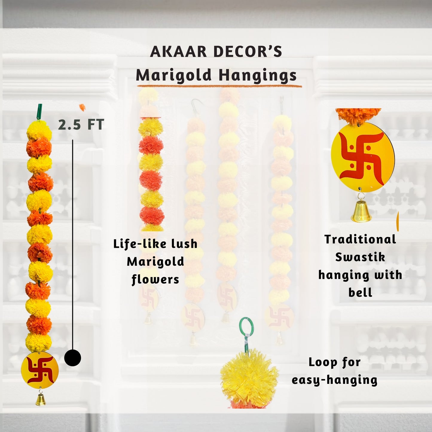 Akaar Decor's Diwali Decoration Items : Marigold Garland Set with Swastik