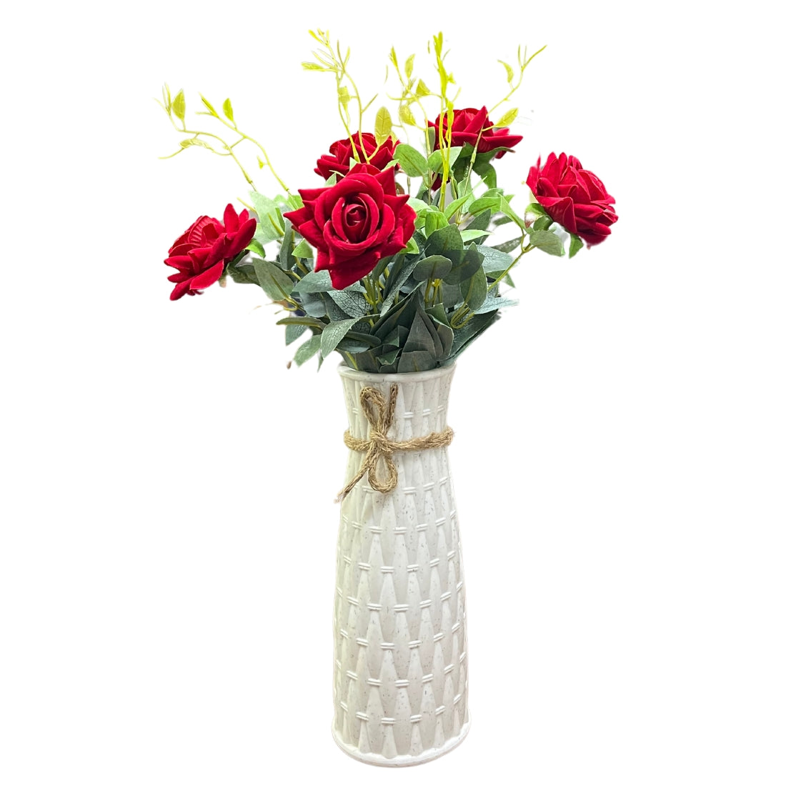 Combo Set of Hard Plastic Unbreakable Vase with Artificial Flowers Bouquet (Rose Bunch with Vase)