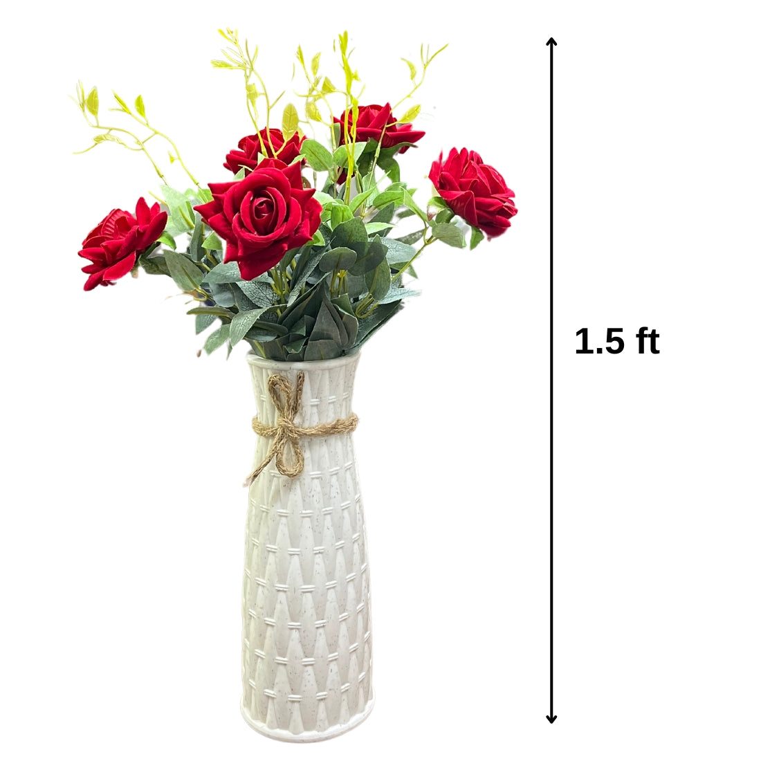 Combo Set of Hard Plastic Unbreakable Vase with Artificial Flowers Bouquet (Rose Bunch with Vase)
