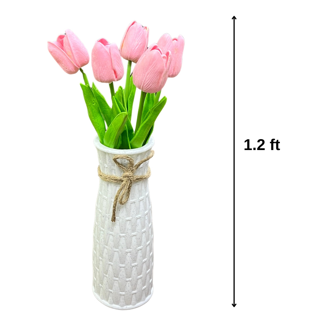 Combo Set of Hard Plastic Unbreakable Vase with Artificial Flowers Bouquet (Pink Tulips with Vase)