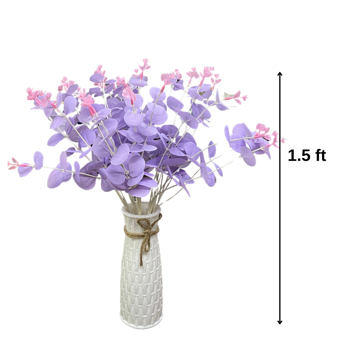 Combo Set of Hard Plastic Unbreakable Vase with Artificial Flowers Bouquet |(Purple Eucalyptus with Vase)
