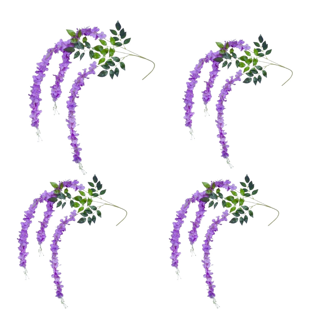 Akaar Décor Artificial Flowers for Wall Decoration : Wisteria Sticks with Metal Holder (Pack of 4 Sticks)