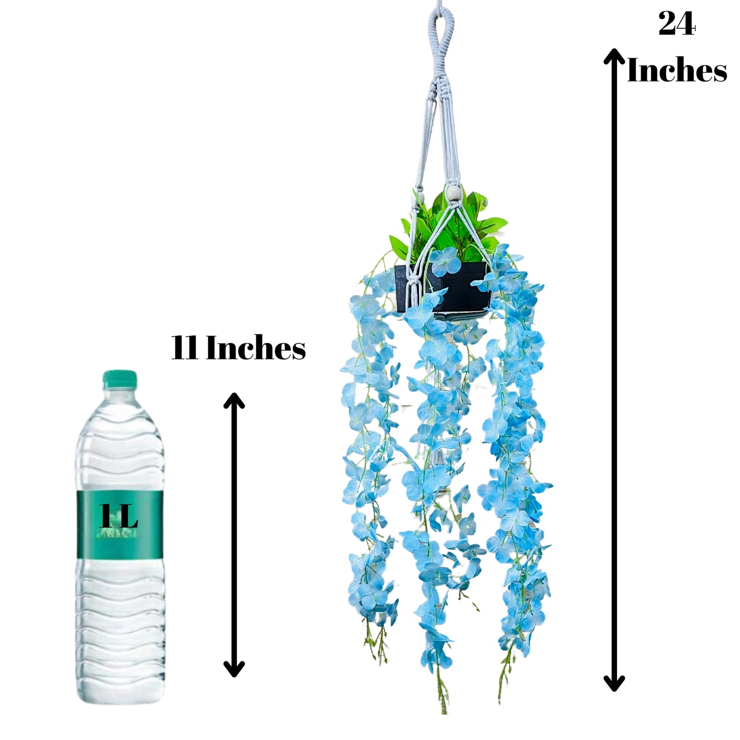 Akaar Blue Wisteria Hangings with Pot in Cotton Macrame Plant Hanger