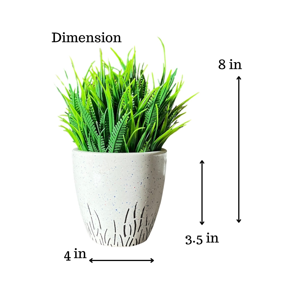 Akaar Artificial Plants for Decoration - White Round Ceramic Pot with Fern