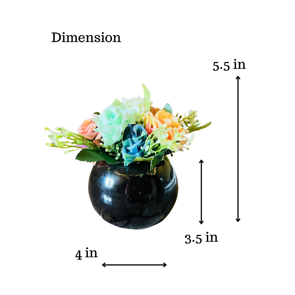 Akaar Artificial Plants for Decoration - Black Ceramic Pot with Artificial Roses
