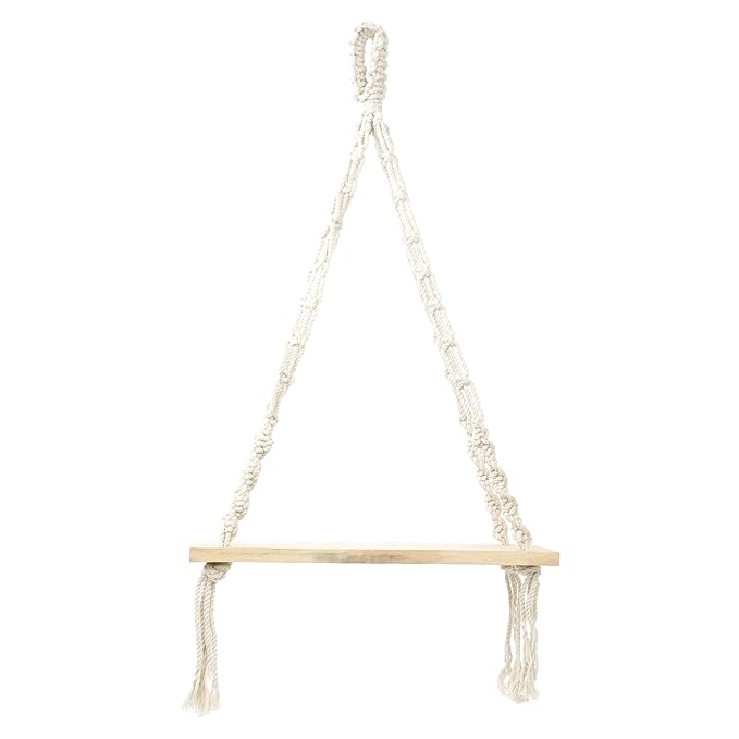 Indoor Boho Macrame Triangle Hanging Wall Shelf with Wooden Dowel Hand Woven Bohemian Decor