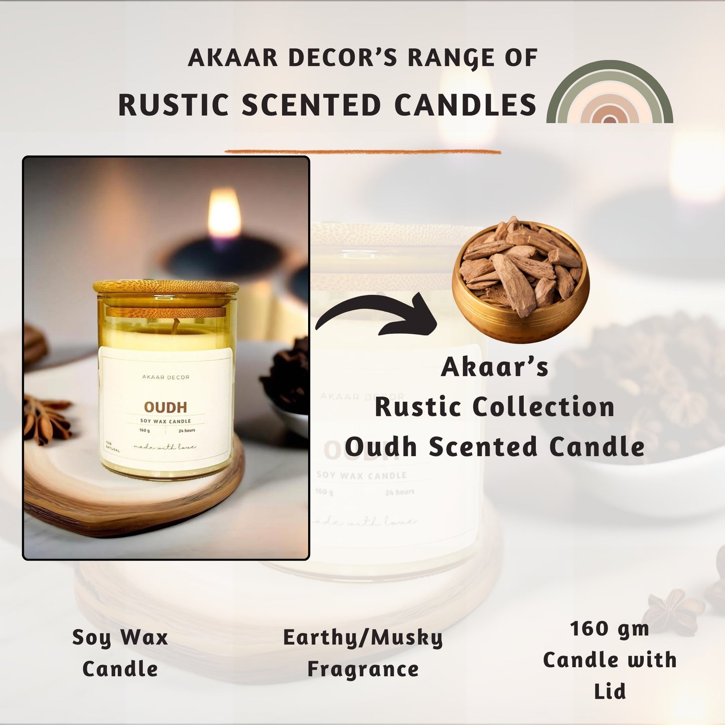 Akaar Decor Range of Rustic Earthy Scented Candles for Home Decor- Oudh