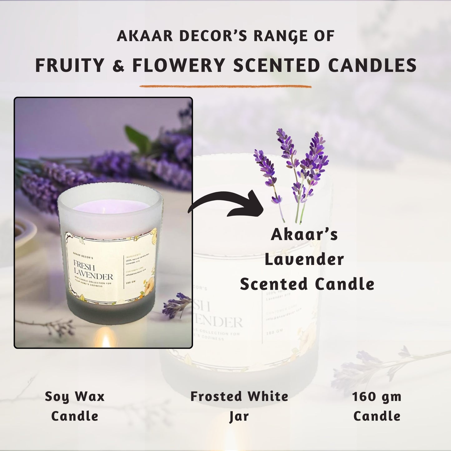 Akaar Decor Range of Fruity & Flowery Scented Candles for Home Decor- Fresh Lavender