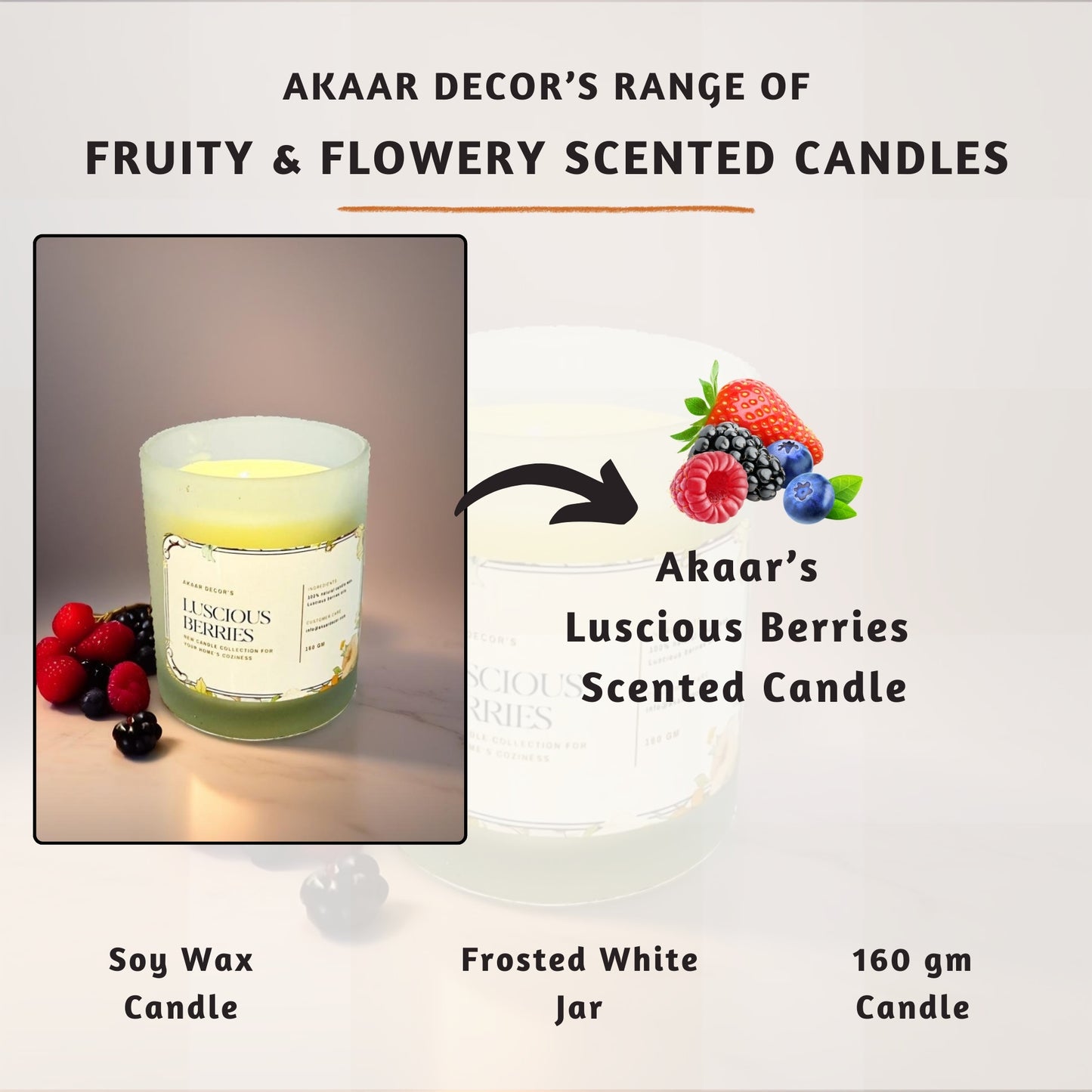 Akaar Decor Range of Fruity & Flowery Scented Candles for Home Decor- Luscious Berries