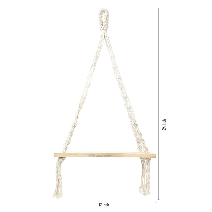 Indoor Boho Macrame Triangle Hanging Wall Shelf with Wooden Dowel Hand Woven Bohemian Decor