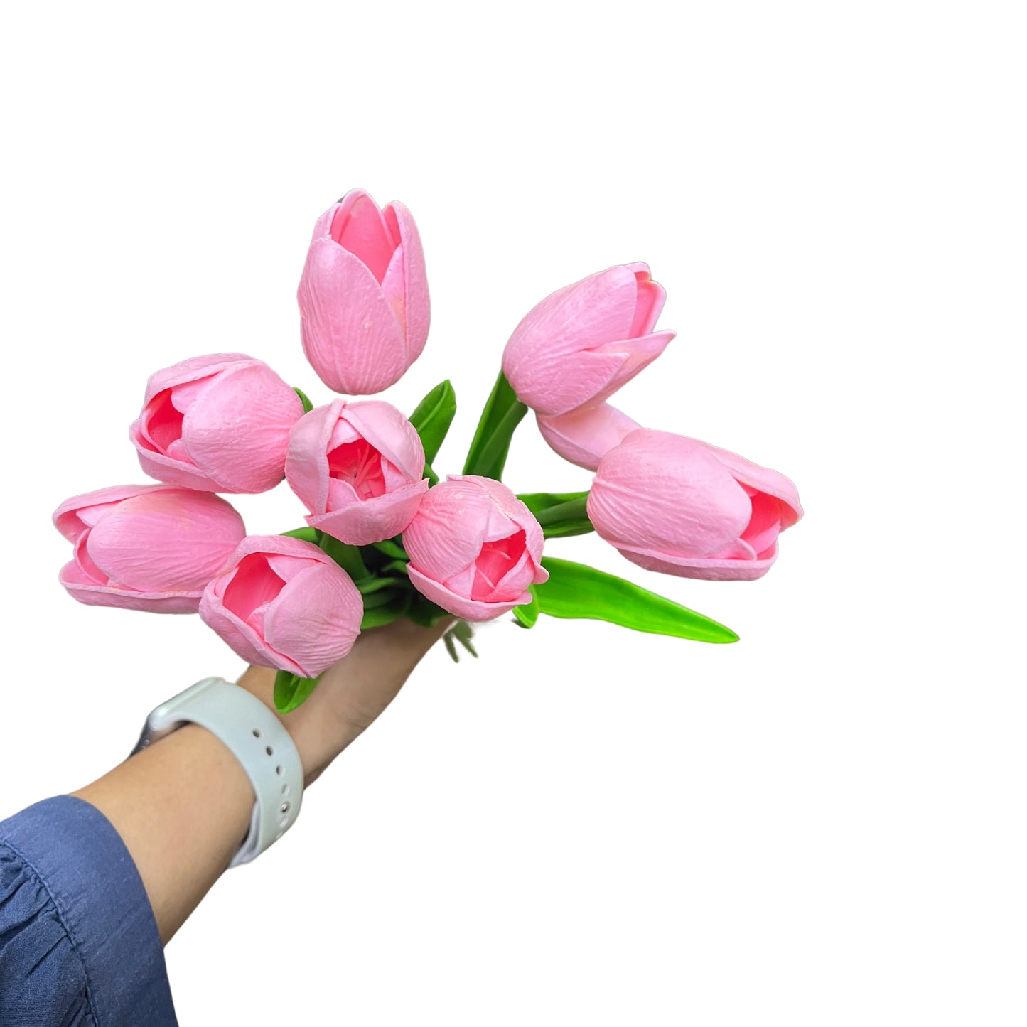 Combo Set of Hard Plastic Unbreakable Vase with Artificial Flowers Bouquet (Pink Tulips with Vase)