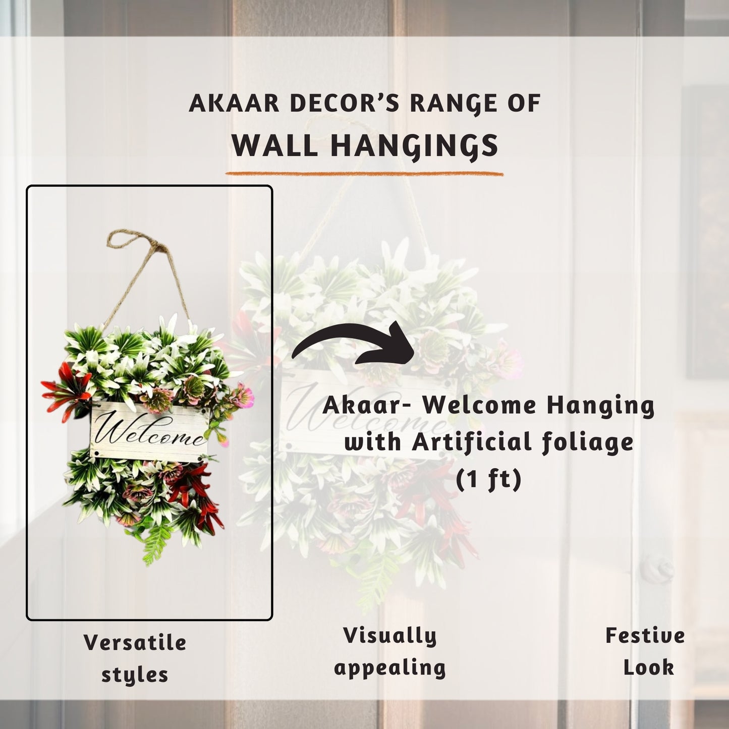 Akaar Decor's Artificial Foliage Welcome Wall Hanging for Front Door