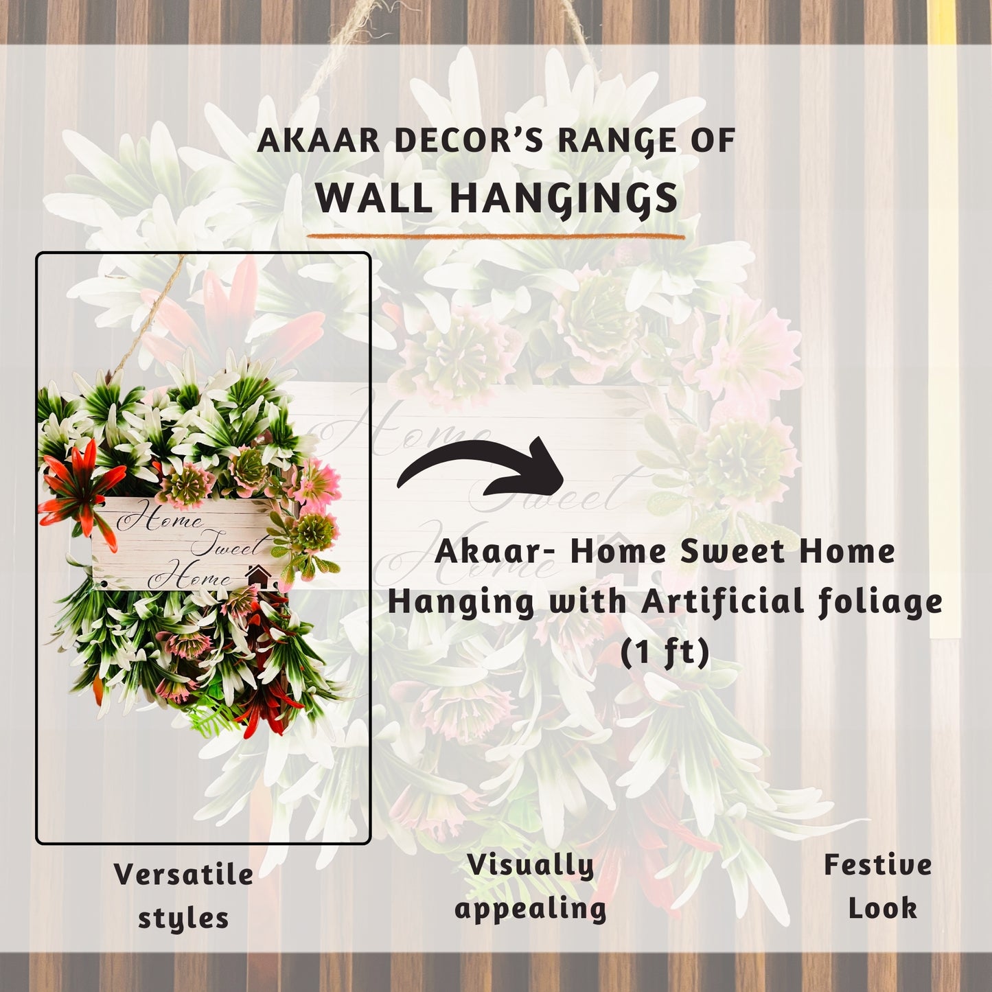 Akaar Decor's Artificial Foliage Home Sweet Home Wall Hanging for Front Door