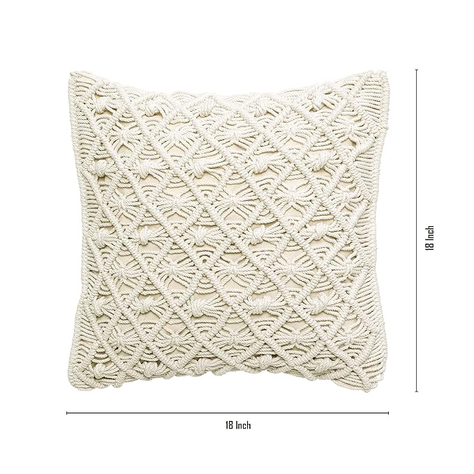 Akaar Décor Off-White Macrame Cotton Cushion Covers (Set of 2)