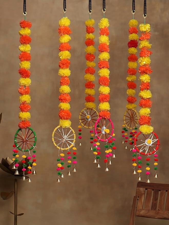 Akaar Artificial Flowers For Wall Decoration - Marigold 5 Door Hanging