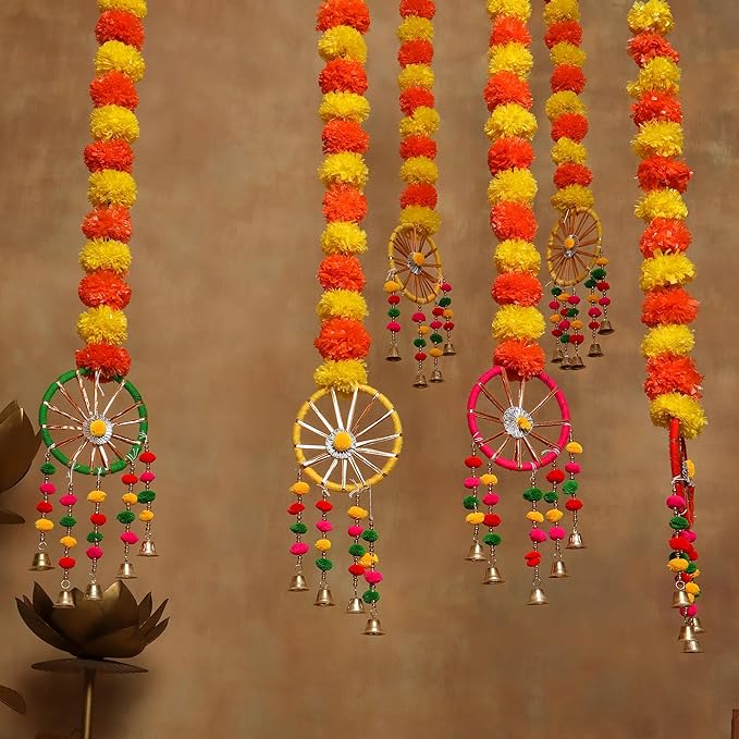 Akaar Artificial Flowers For Wall Decoration - Marigold 5 Door Hanging