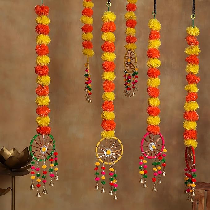 Akaar Artificial Flowers For Wall Decoration - Marigold 5 Door Hanging