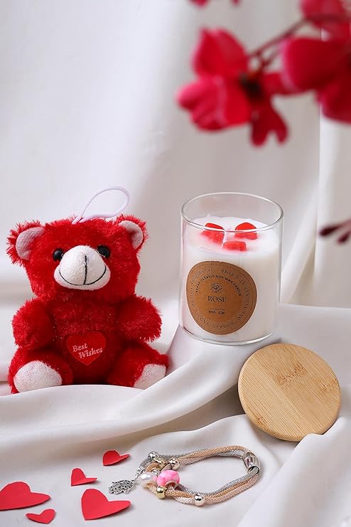 Akaar Valentine Day Gift - Girlfriend,Wife,Husband,Boyfriend Best Gift for Valentine Day Gift- Teddy Bear, Bracelet, Heart Pop Rose Scented Candle