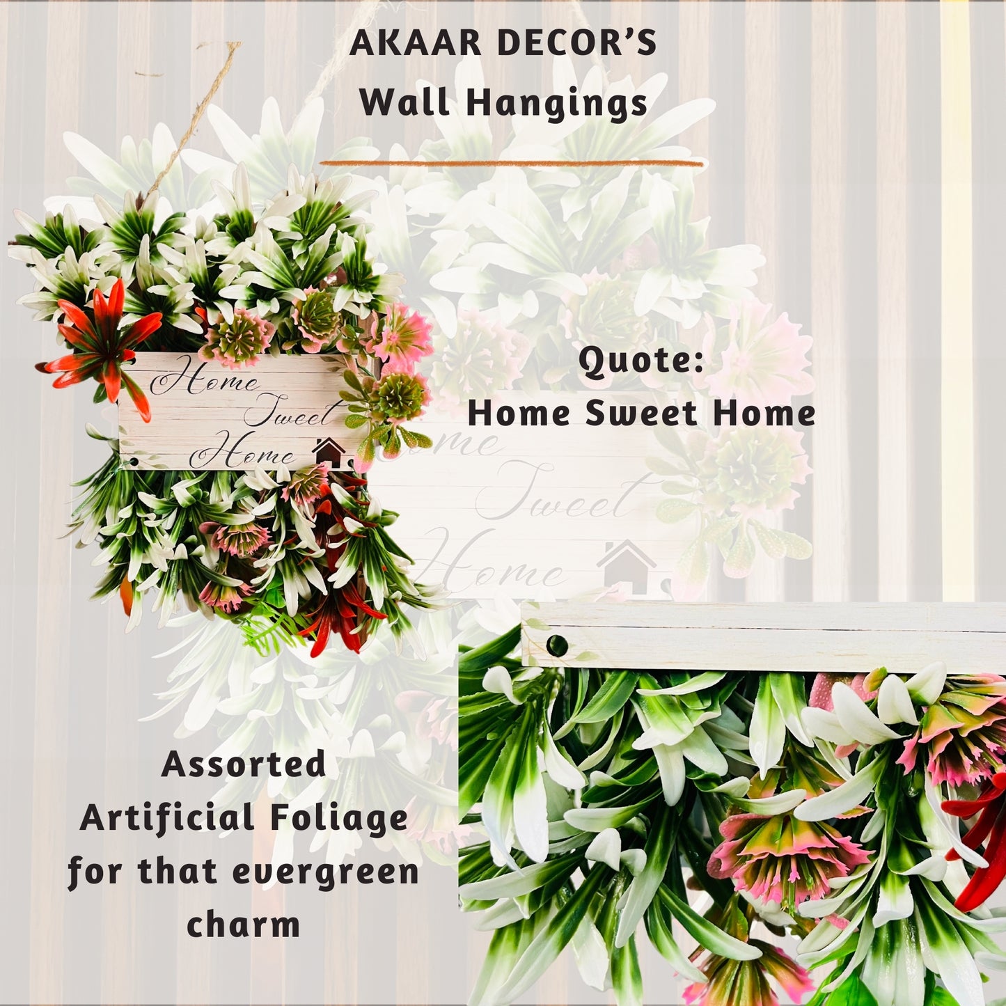 Akaar Decor's Artificial Foliage Home Sweet Home Wall Hanging for Front Door