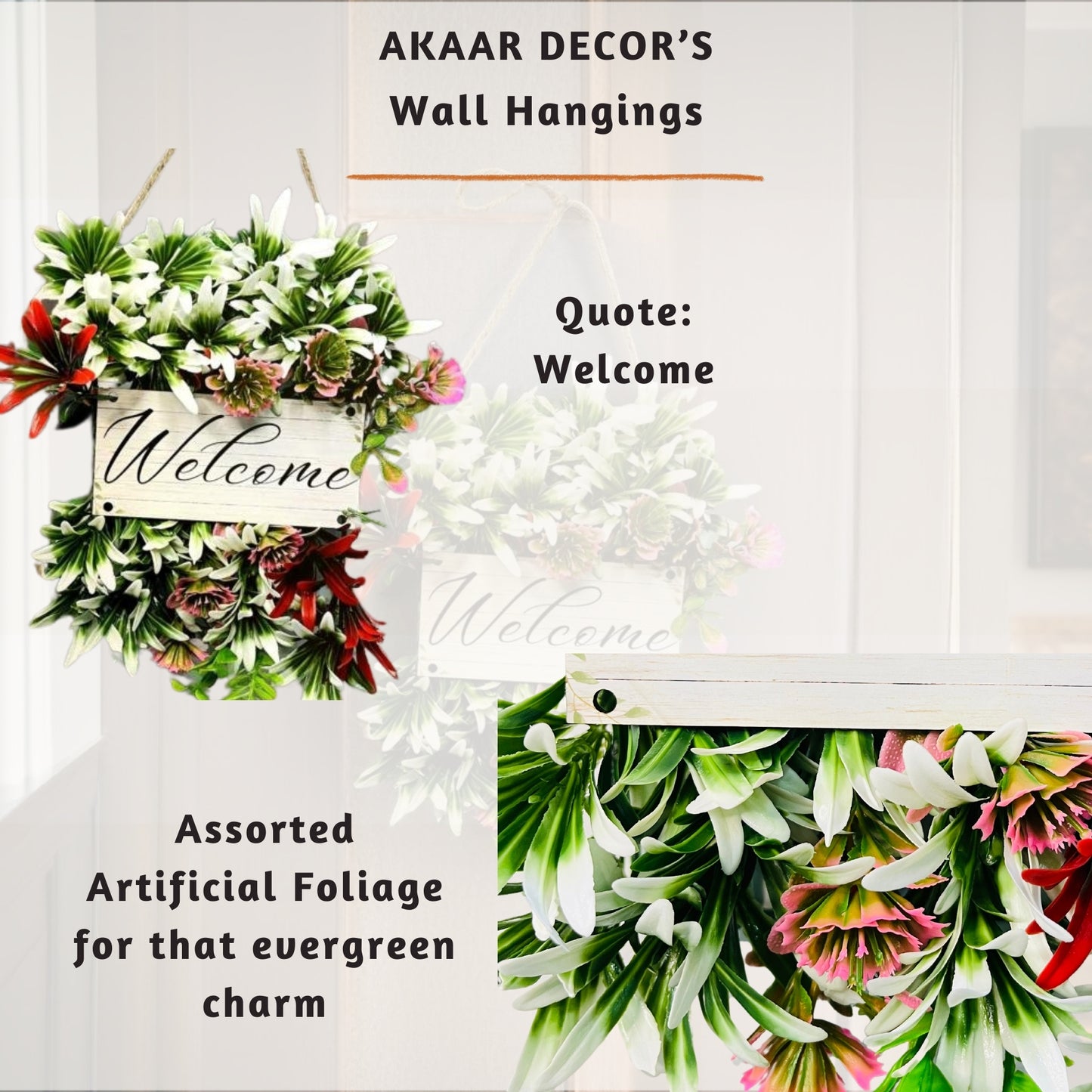 Akaar Decor's Artificial Foliage Welcome Wall Hanging for Front Door
