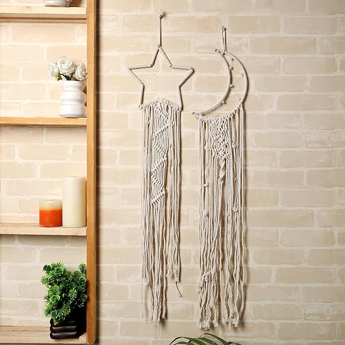 Star Moon Macrame Wall Hangings, Crafts, Home Décor, Handmade
