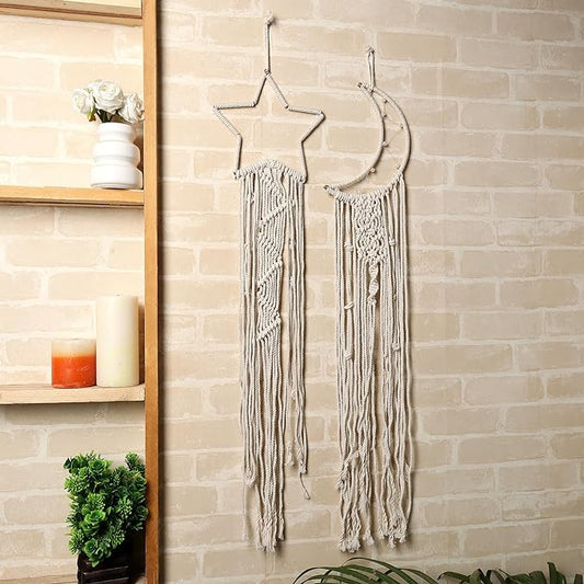 Star Moon Macrame Wall Hangings, Crafts, Home Décor, Handmade