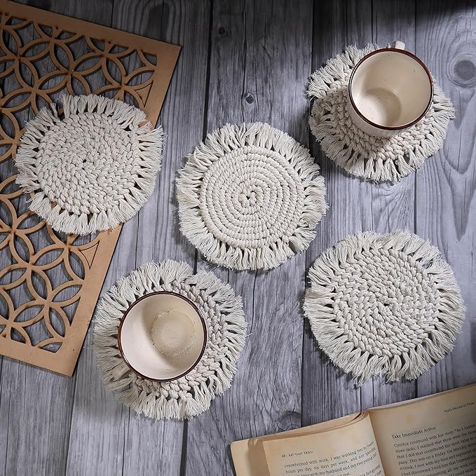 Akaar Décor Dining Room Table Accessories : Macrame Coasters Set of 4