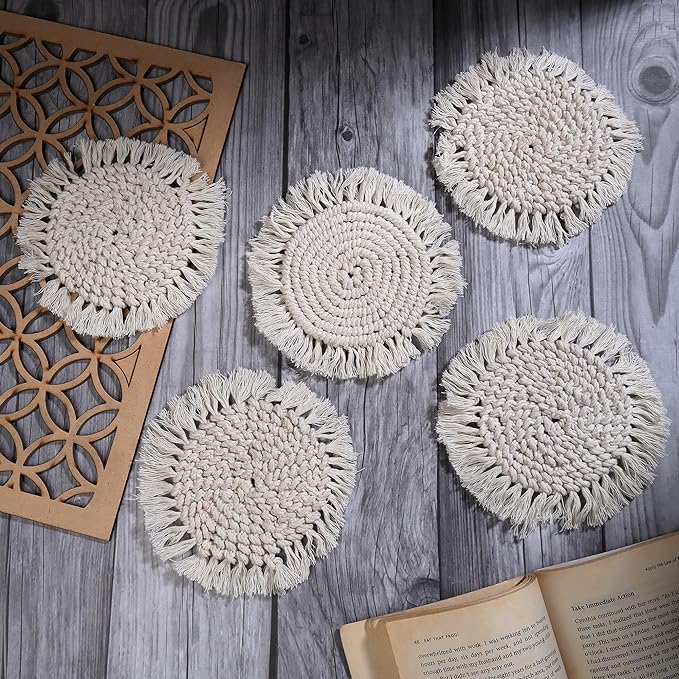 Akaar Décor Dining Room Table Accessories : Macrame Coasters Set of 4