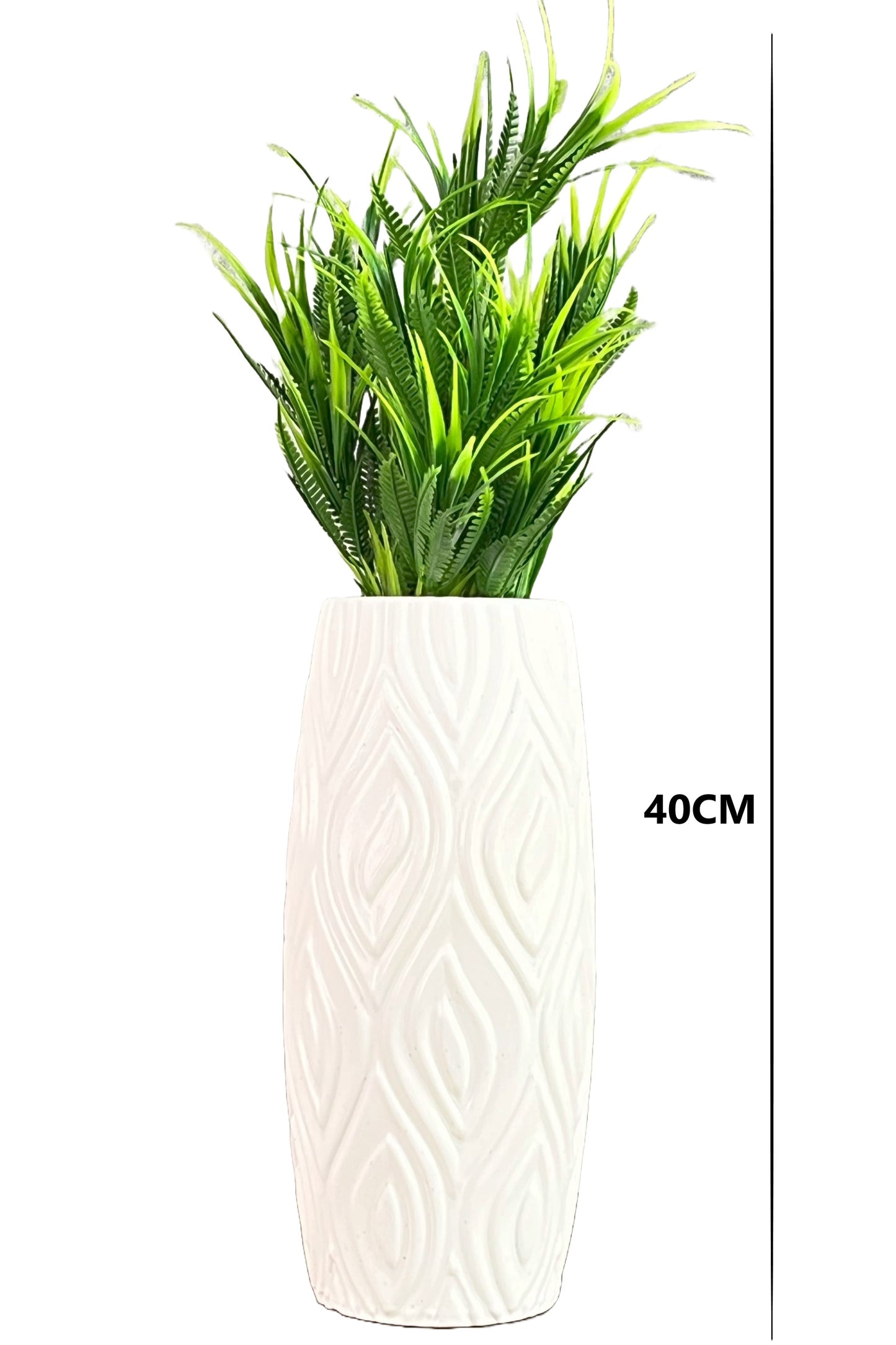 Akaar Artificial Fern Green Bunch with Long Cylindrical Flower Vase