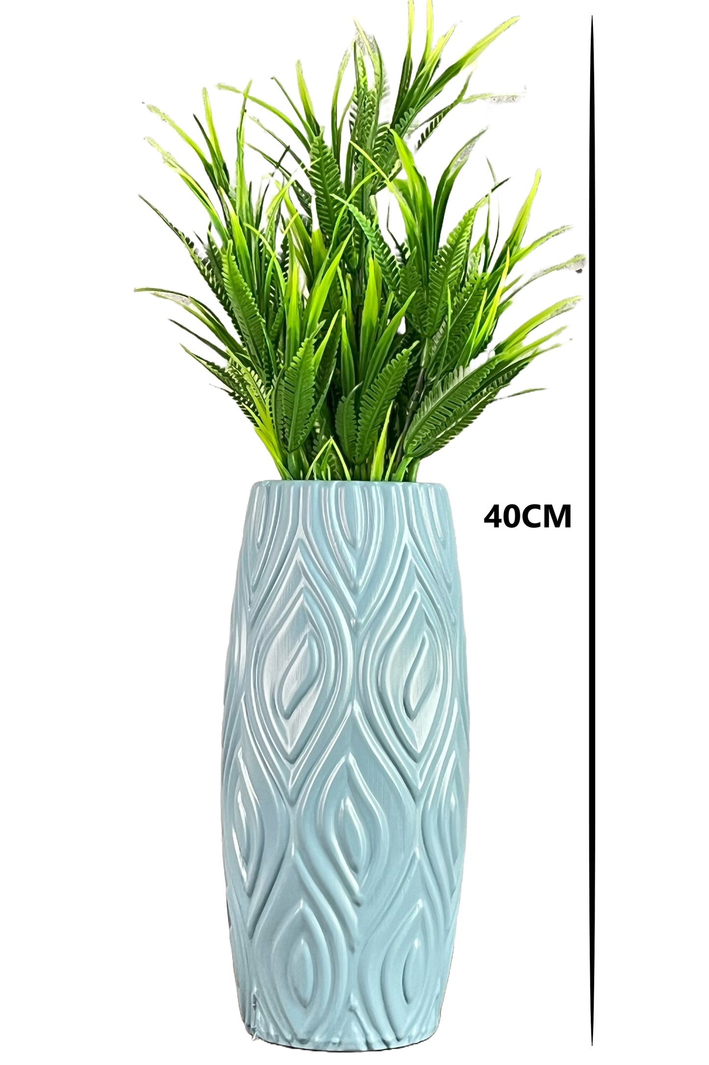 Akaar Artificial Fern Green Bunch with Long Cylindrical Flower Vase