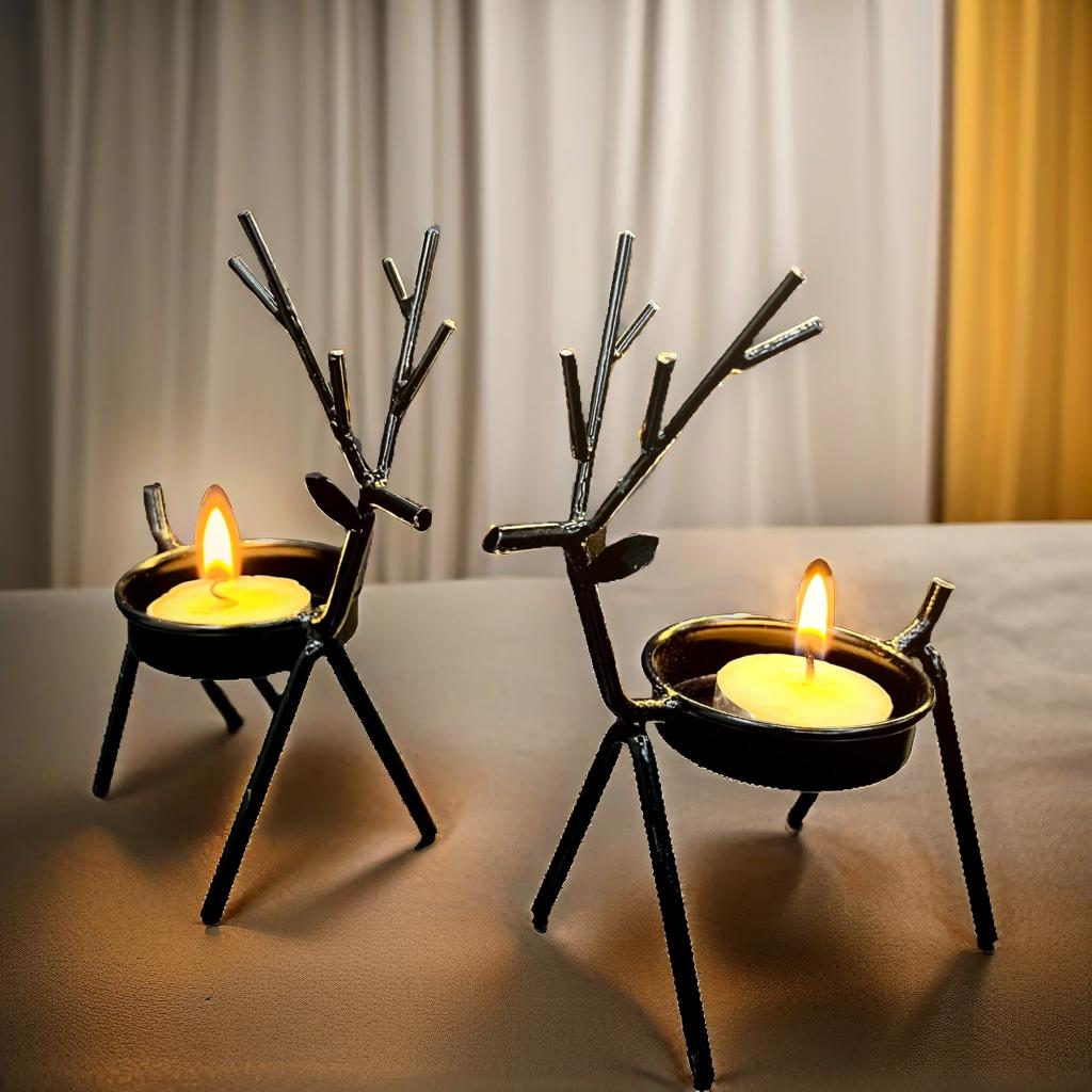 Iron Reindeer Tealight Candle Holders(2)