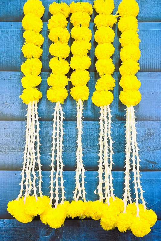 Akaar Marigold Garland with Jasmine and Marigold Endings (Pack of 5)