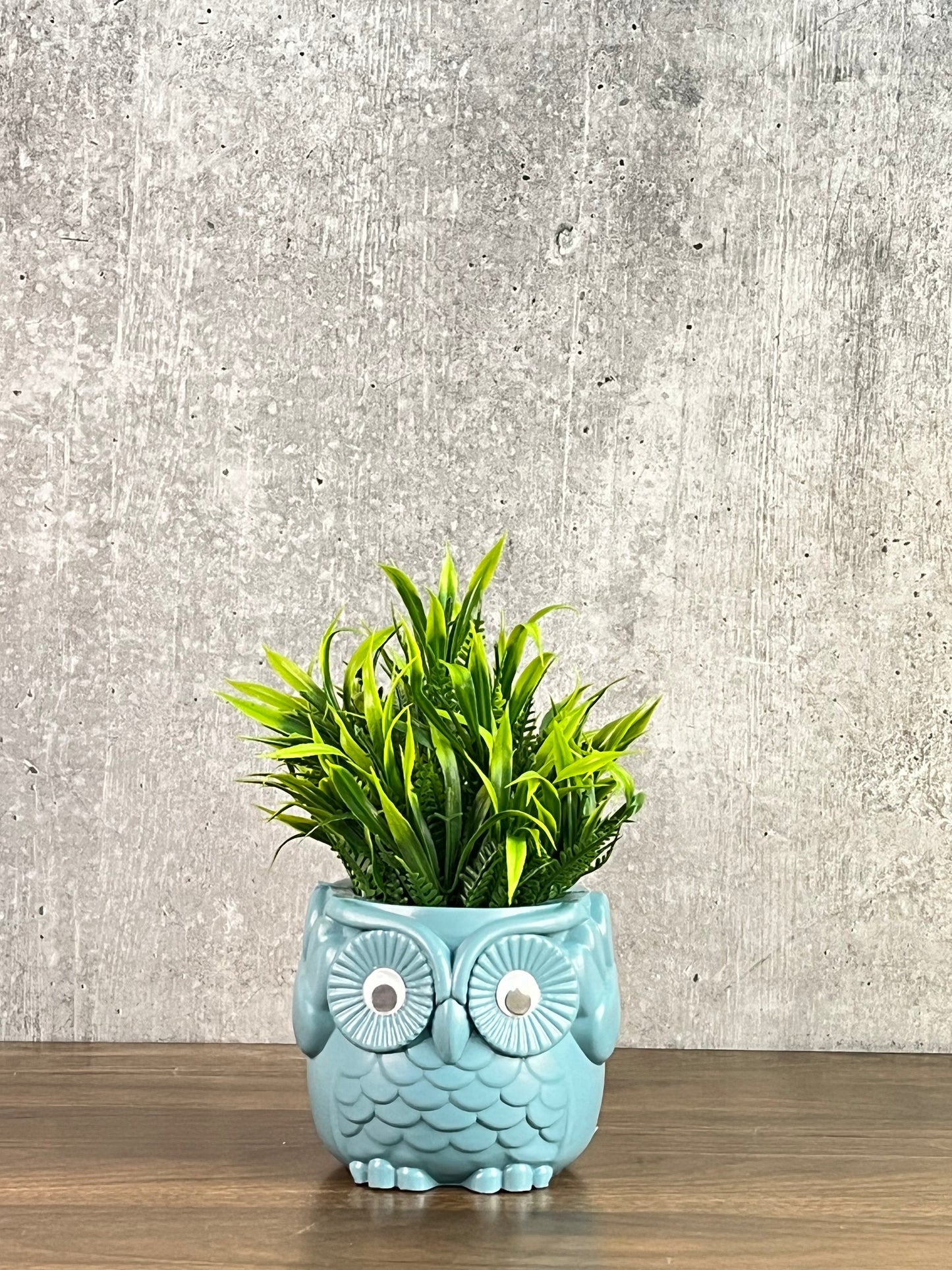 Akaar Artificial Green Fern Plant in Owl Pot as table showpiece