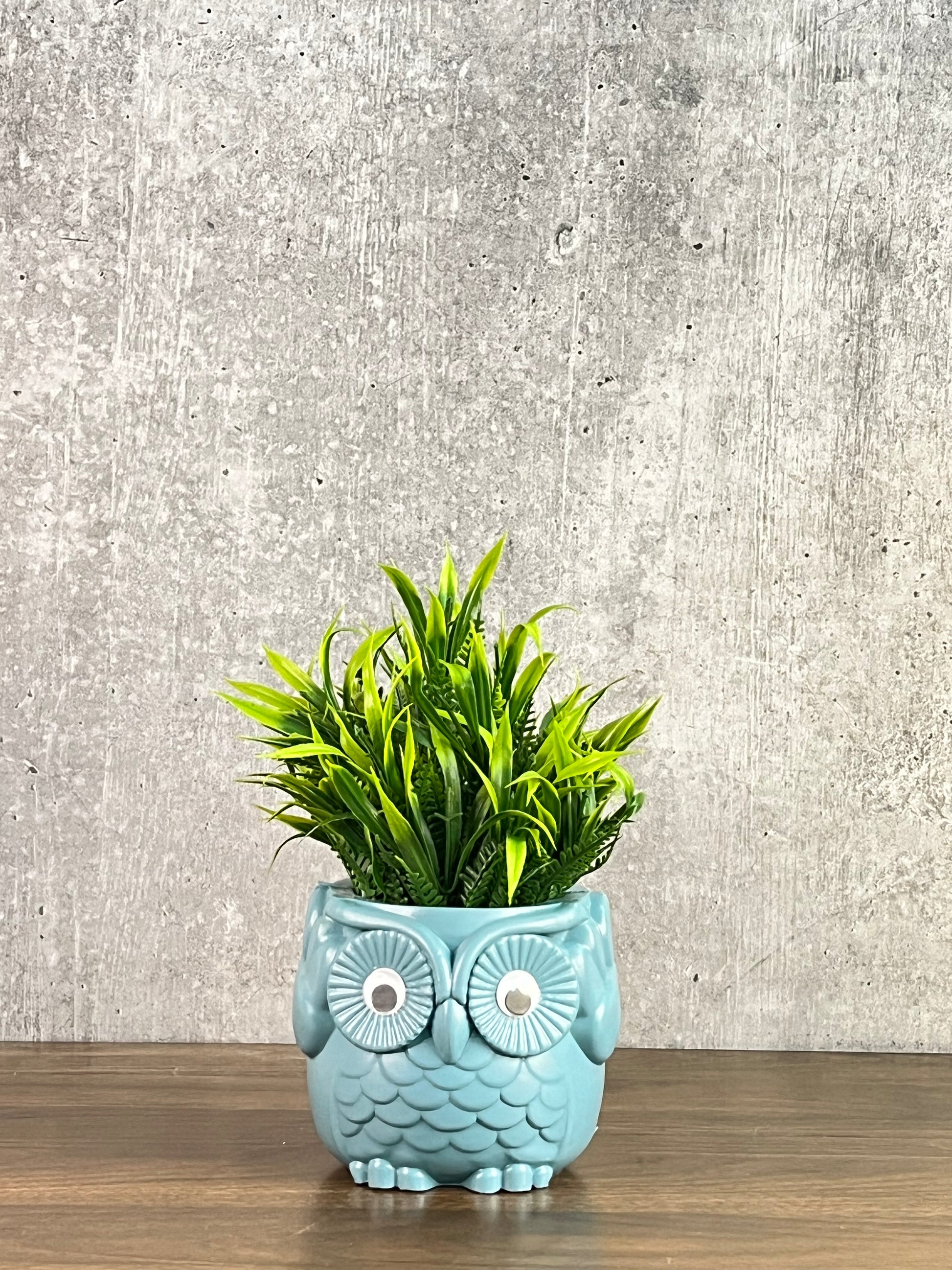 Akaar Artificial Green Fern Plant in Owl Pot as table showpiece