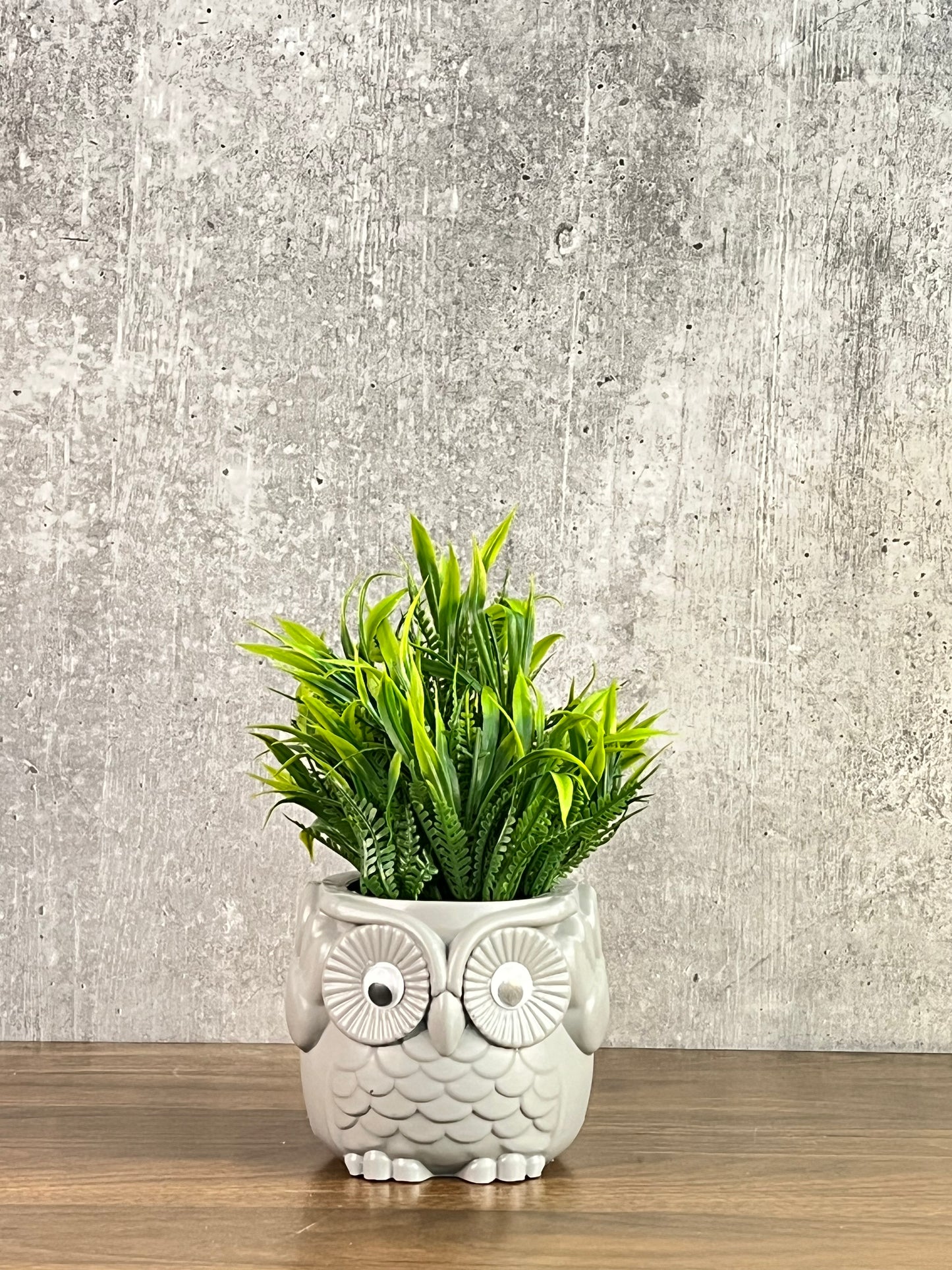 Akaar Artificial Green Fern Plant in Owl Pot as table showpiece