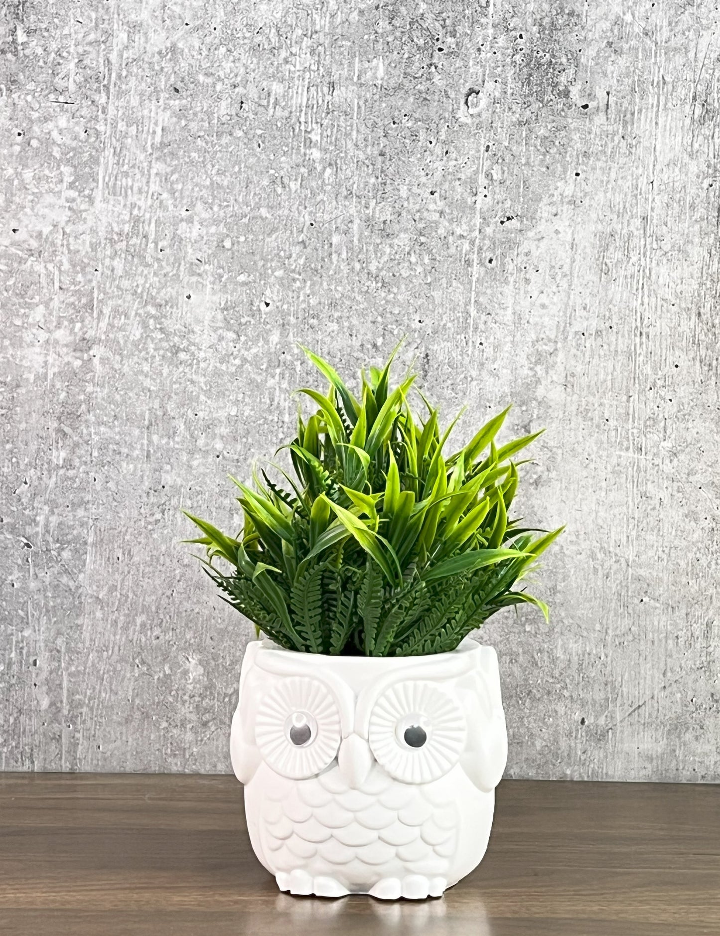 Akaar Artificial Green Fern Plant in Owl Pot as table showpiece