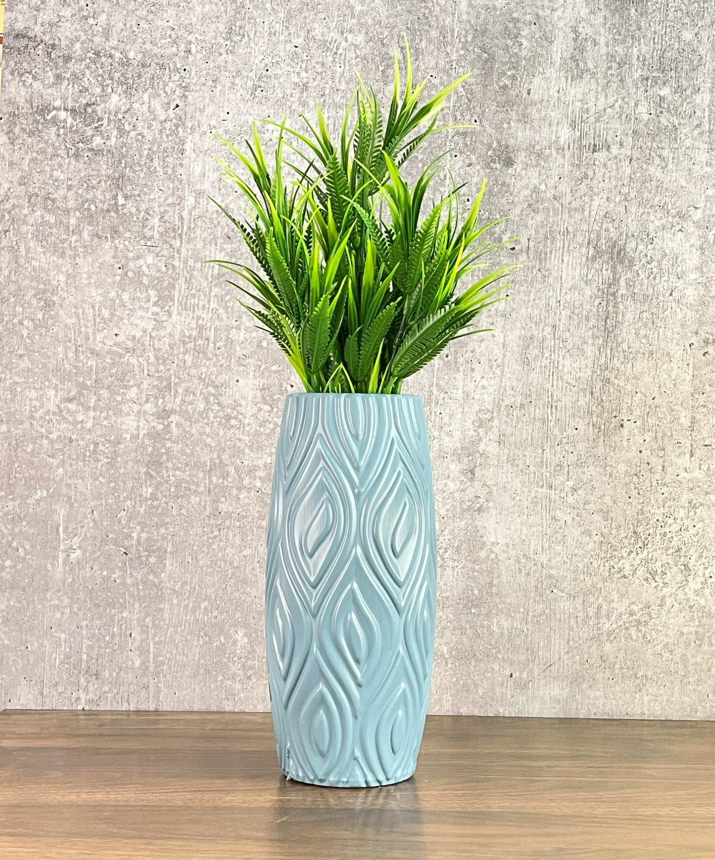 Akaar Artificial Fern Green Bunch with Long Cylindrical Flower Vase