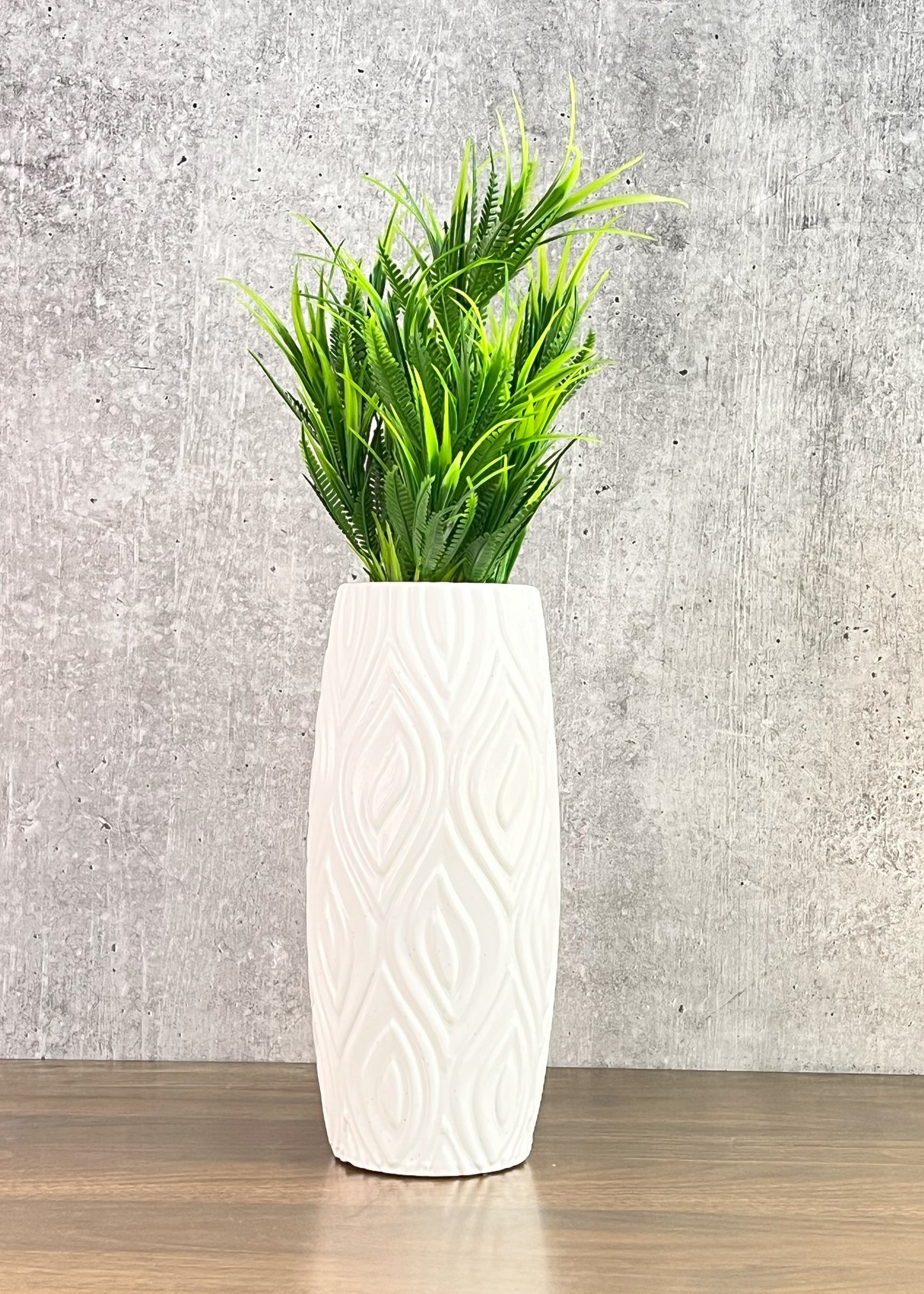 Akaar Artificial Fern Green Bunch with Long Cylindrical Flower Vase