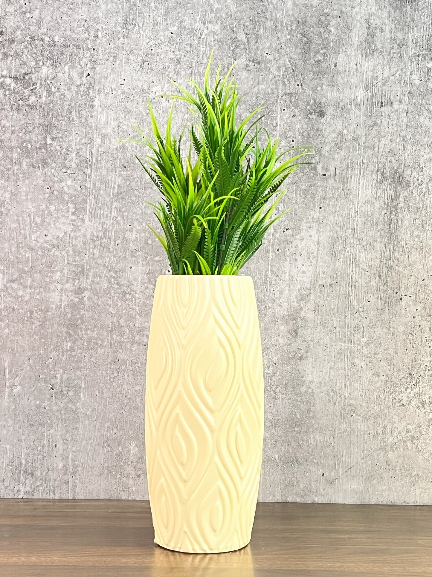 Akaar Artificial Fern Green Bunch with Long Cylindrical Flower Vase