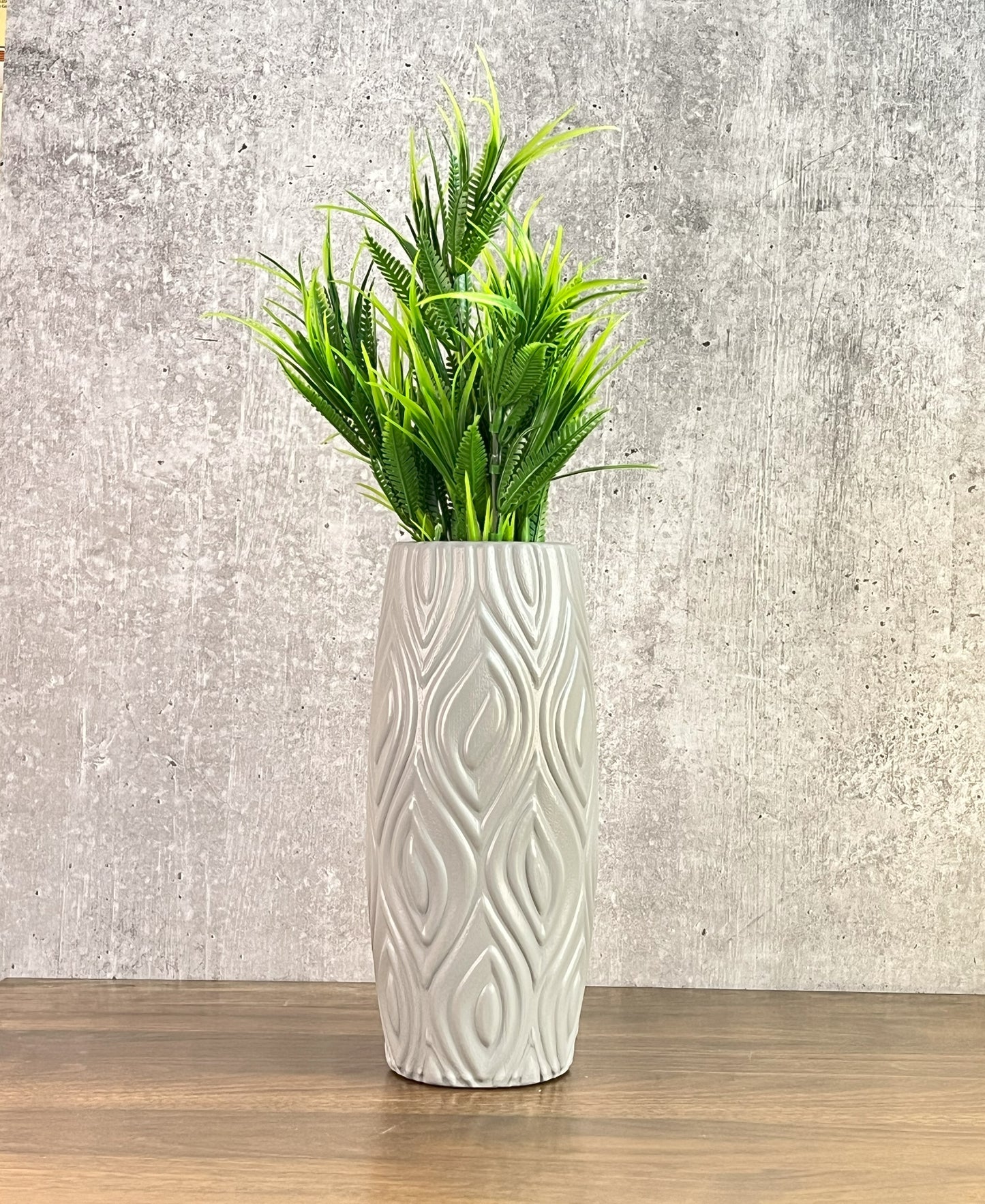 Akaar Artificial Fern Green Bunch with Long Cylindrical Flower Vase