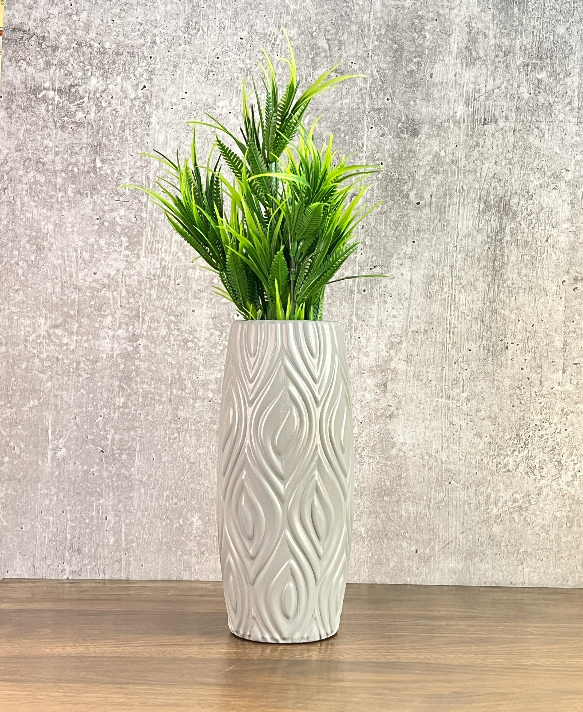 Akaar Artificial Fern Green Bunch with Long Cylindrical Flower Vase